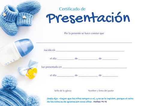 Certificado de Presentacion Niño - Pack x 20