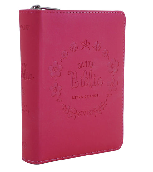 Biblia NVI Letra Grande, Tamaño Bolsillo – Zipper (cierre)- Fucsia Tornasolado