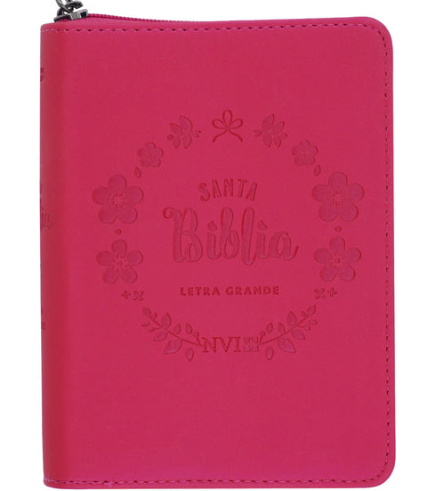 Biblia NVI Letra Grande, Tamaño Bolsillo – Zipper (cierre)- Fucsia Tornasolado